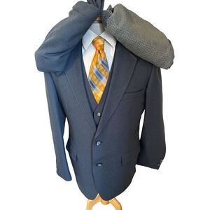 Vintage Blue Sears Comfort Four Piece Sz 40R Suit 33x30 Reversible Vest (2) Pant